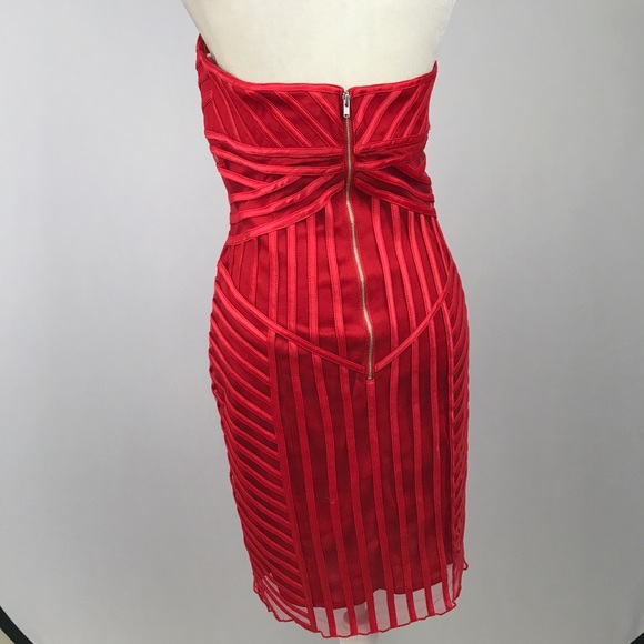 Vintage Cache Strapless Red 10 Ribboned Mini Cocktail Dress - Picture 4 of 6